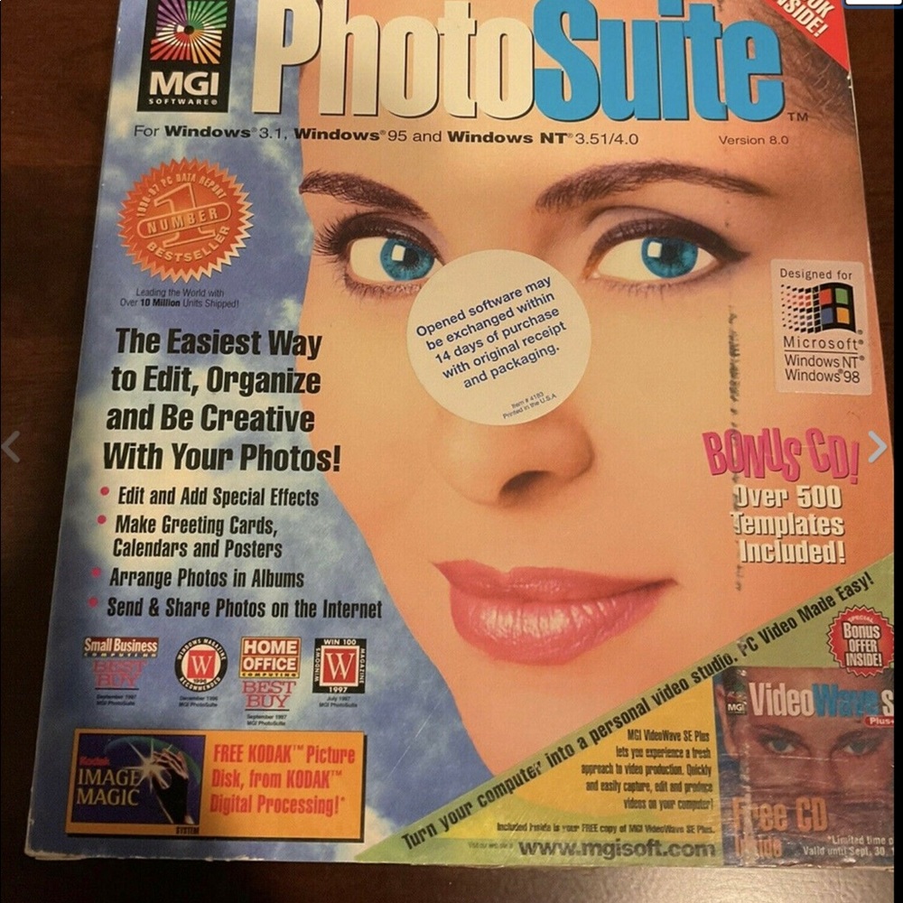 Vintage MGI PhotoSuite Software Version 8.0 for Windows 3.1, 95,NT-3.51/4.0 98